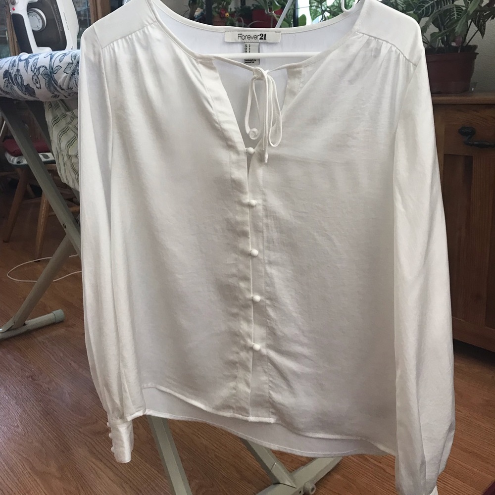 F21 white silky buttoned blouse